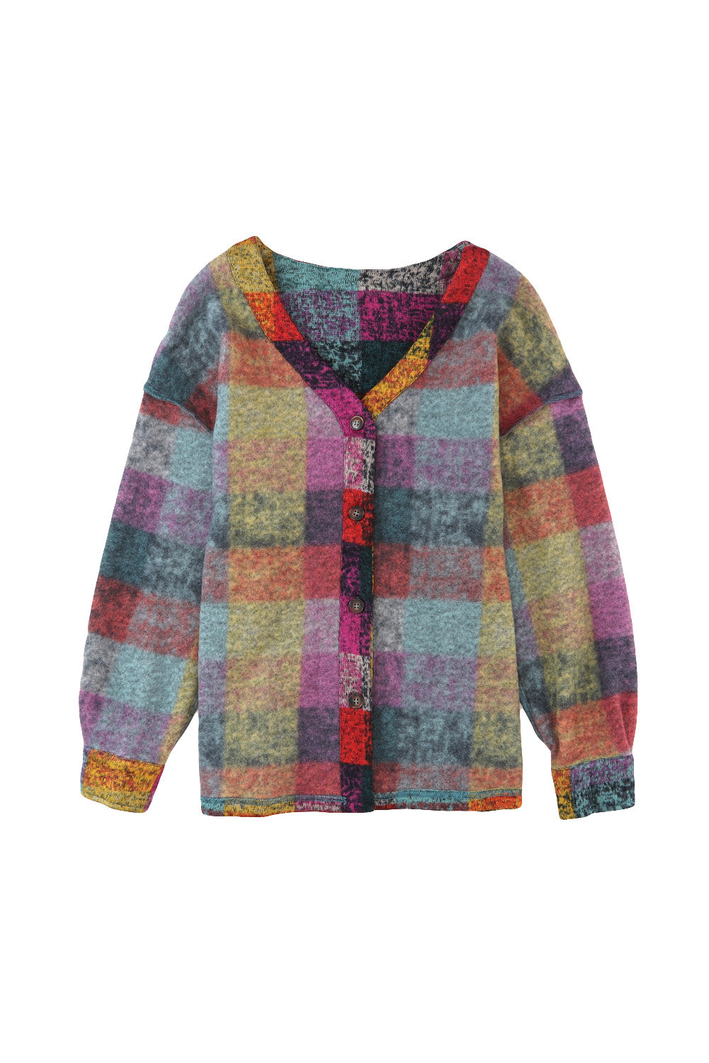 Multicolor Brushed Checked Tunic Buttoned Shacket