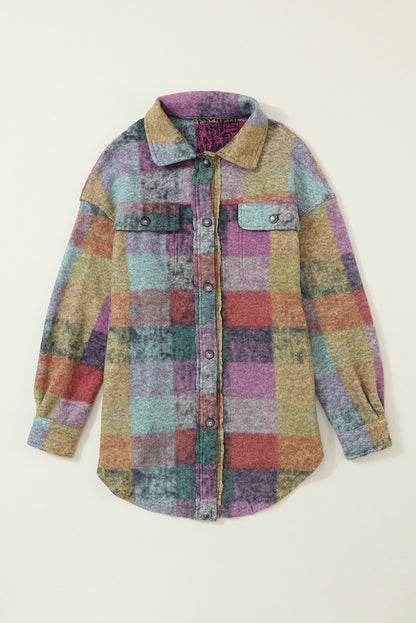 Multicolor Brushed Plaid Pocketed Oversize Shacket