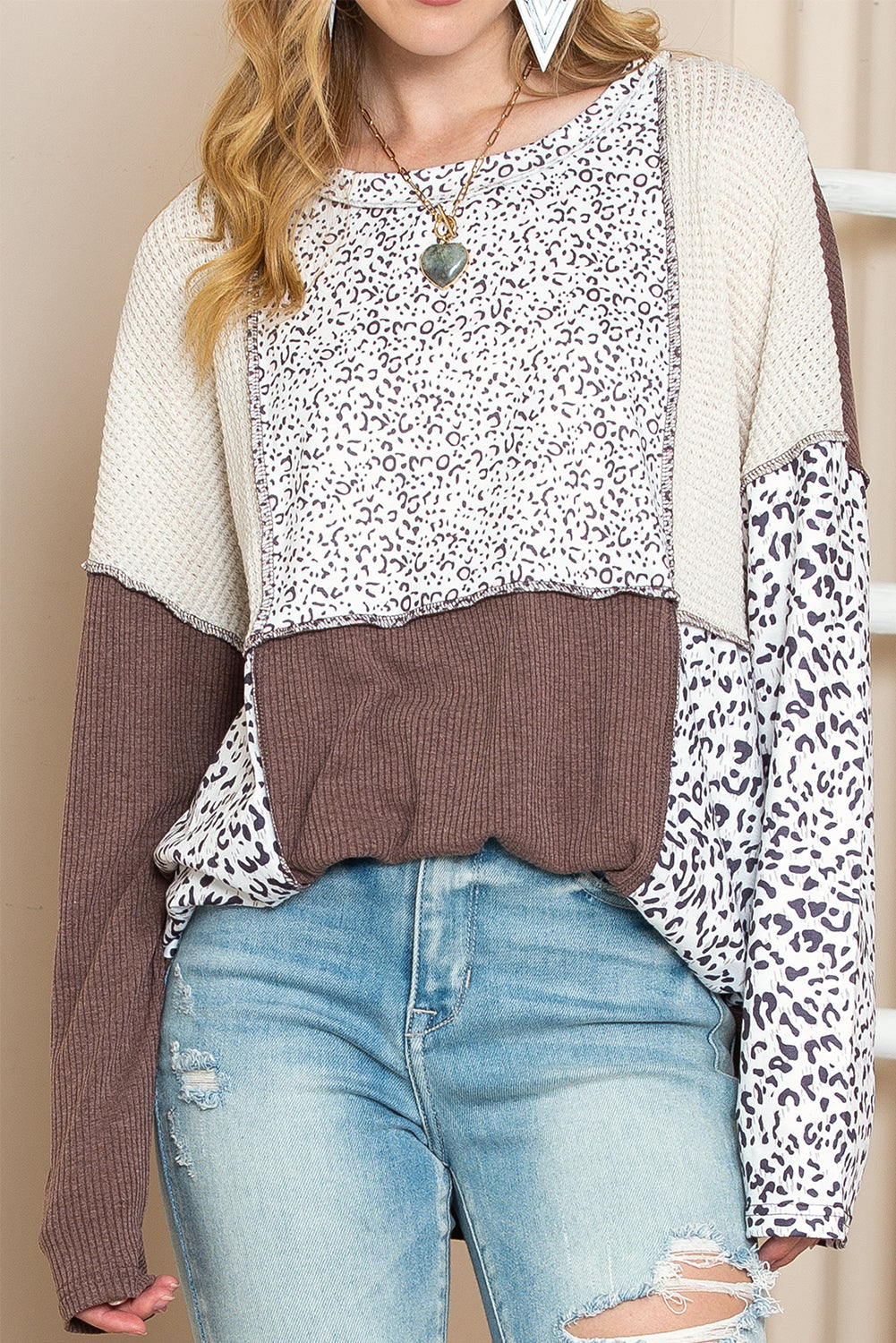 Leopard Print Patchwork Pullover Top