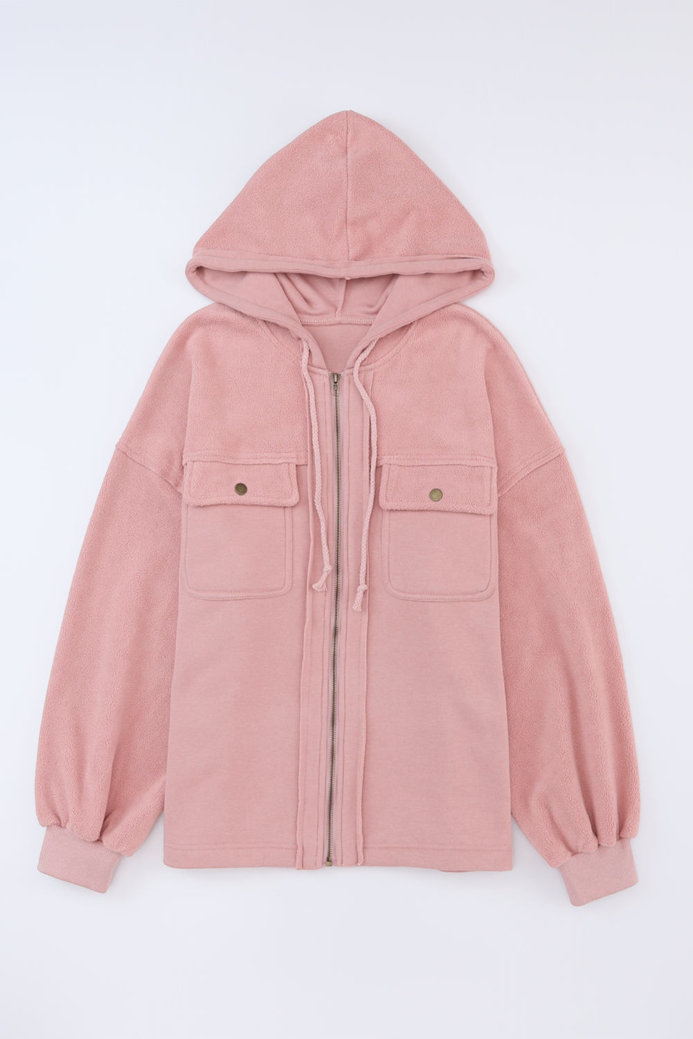 Pink Bishop Sleeve Zip Up Hoodie Jacket with Flap Pockets