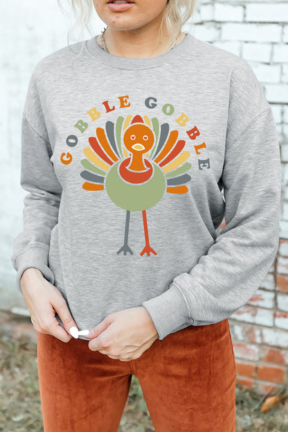 Gray Turkey Print Graphic Sweatshirt