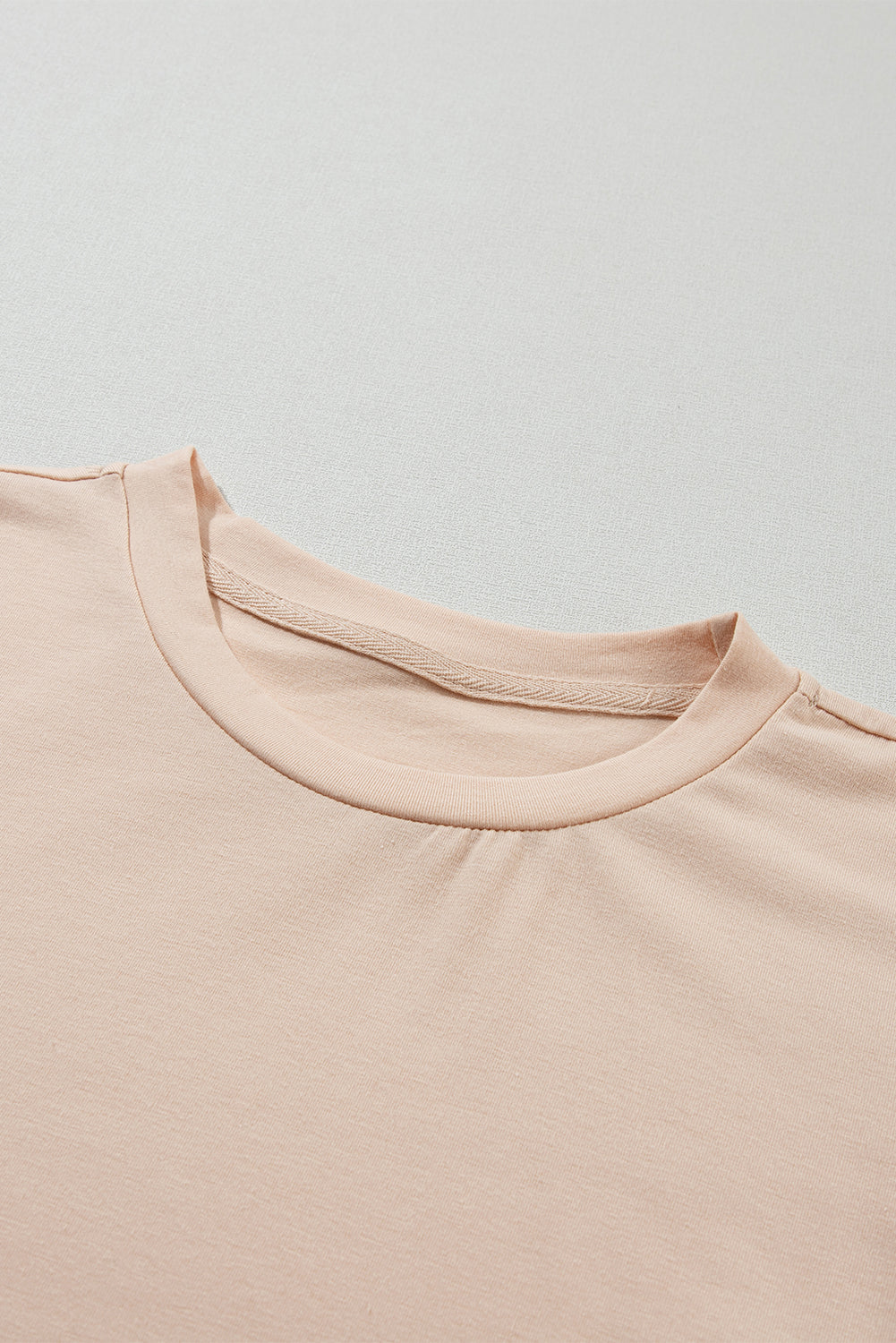 Rose Red Solid Color Crew Neck Roll Up Sleeve Tee