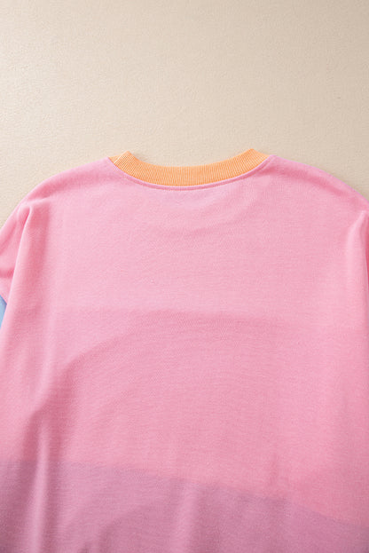 Bright Pink Colorblock Drop Shoulder Sweatshirt