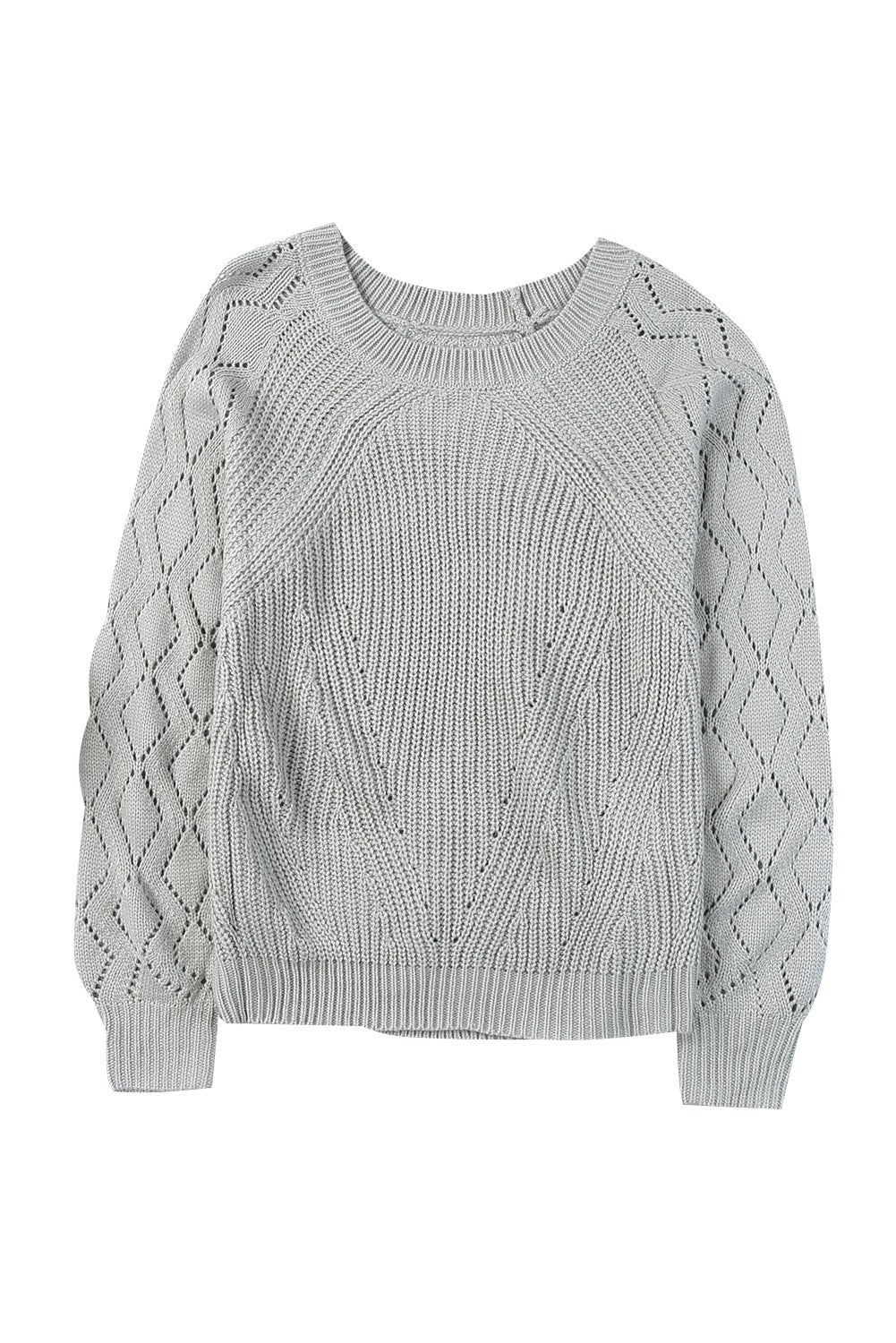 Plain Grey Knit Long Sleeve Pullover Sweater for Women