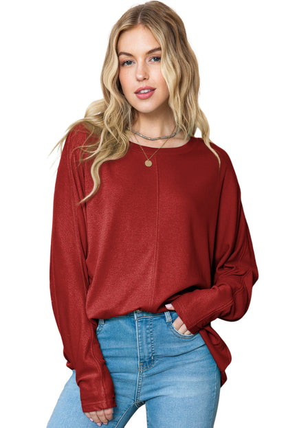 Green Plain Solid Color Patchwork Casual Long Sleeve Top