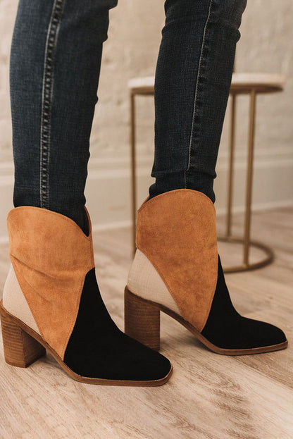 Carbon Grey Colorblock Suede Heeled Ankle Booties