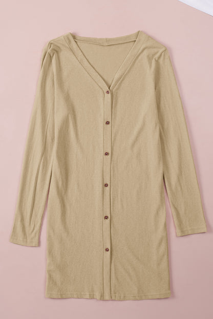 Grey Button Front Lightweight Long Cover Up