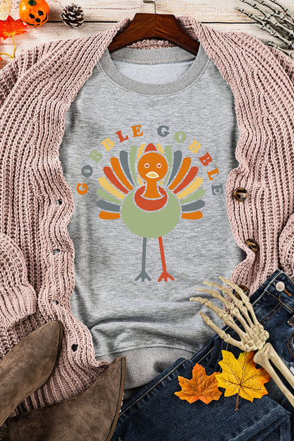 Gray Turkey Print Graphic Sweatshirt