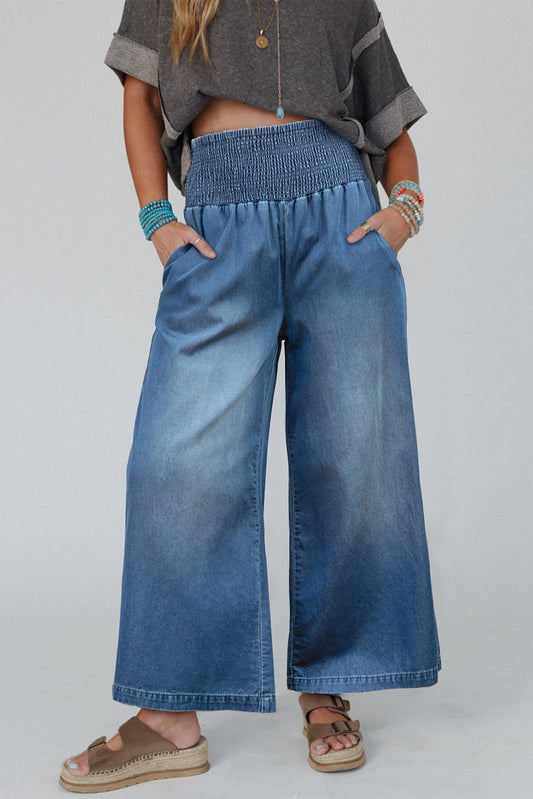 Ashleigh Blue Smocked Waist Wide Leg Jeans