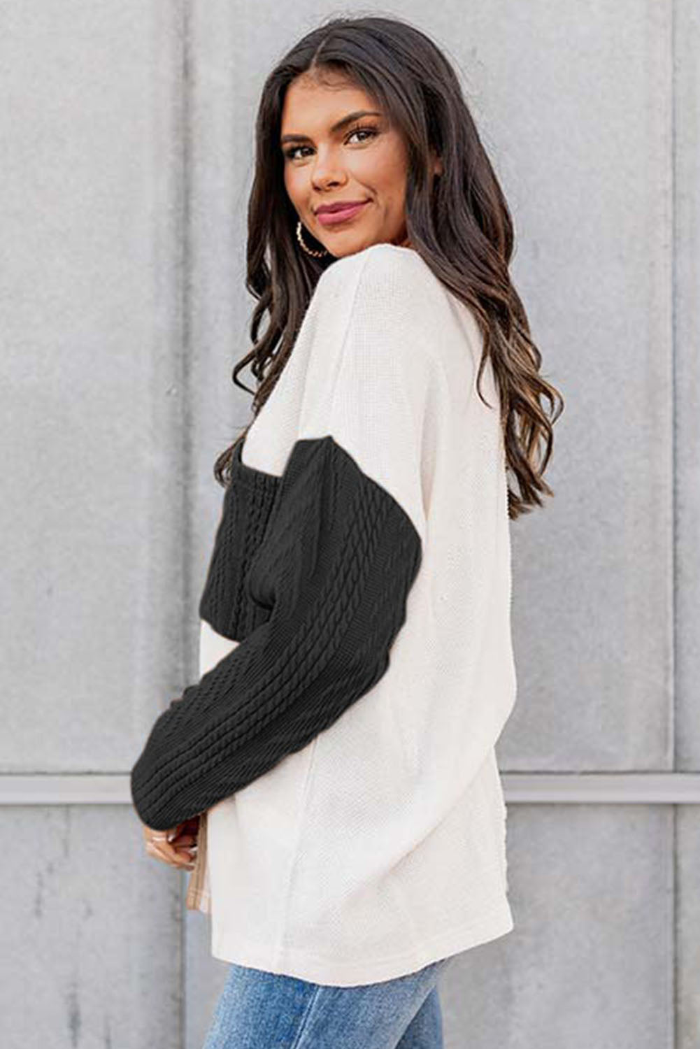 Black Colorblock Knit Top with Pocket