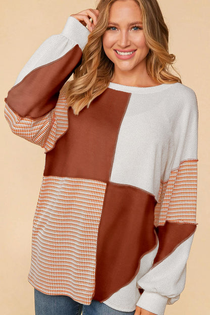 Multicolor Exposed Seam Color Block Pullover