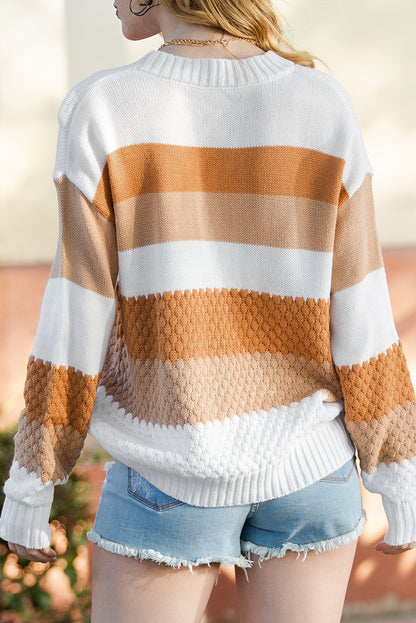 Red Striped Colorblock Drop Sleeve Knitted Sweater