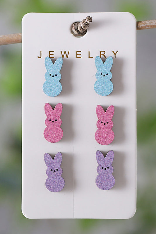 White Easter Bunny Doll Shape Wooden Stud Earrings