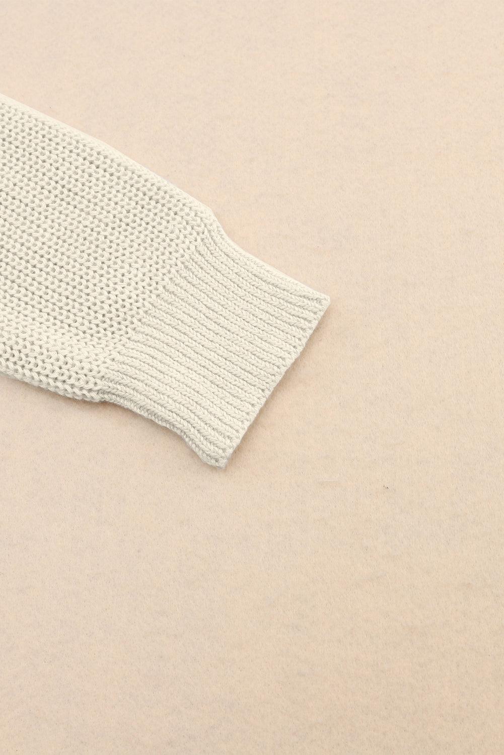 Beige Basic Ribbed Knit V Neck Sweater