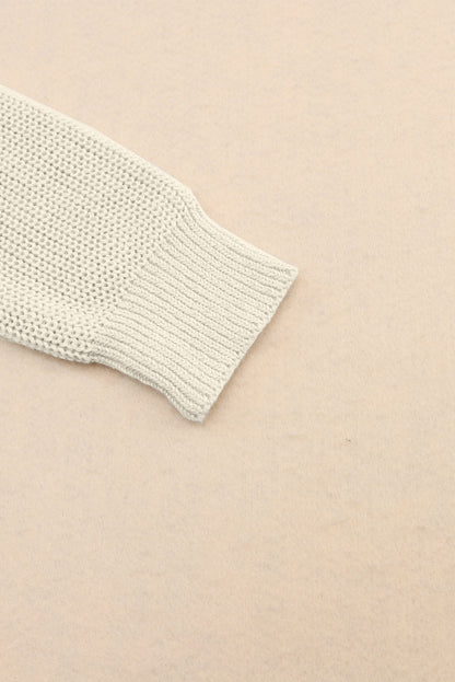 Beige Basic Ribbed Knit V Neck Sweater