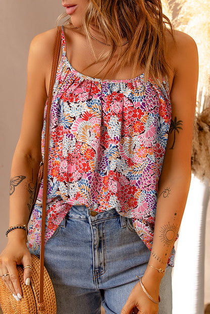 Multicolor Floral Print Spaghetti Straps Sleeveless Top