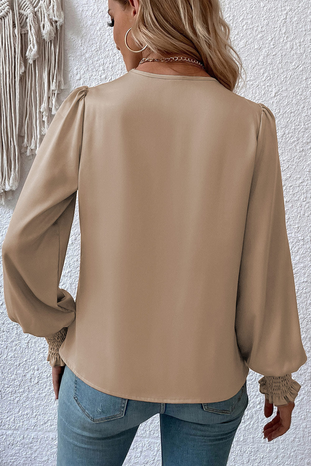 Black Basic Drape V Neck Long Sleeve Women Blouse