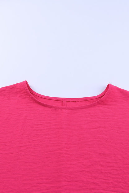 Pink Casual Shirred Cuffs Half Sleeve Top