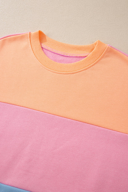 Bright Pink Colorblock Drop Shoulder Sweatshirt