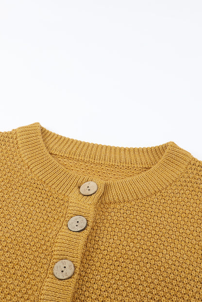 Yellow Drop Shoulder Henley Pullover Sweater With Slits