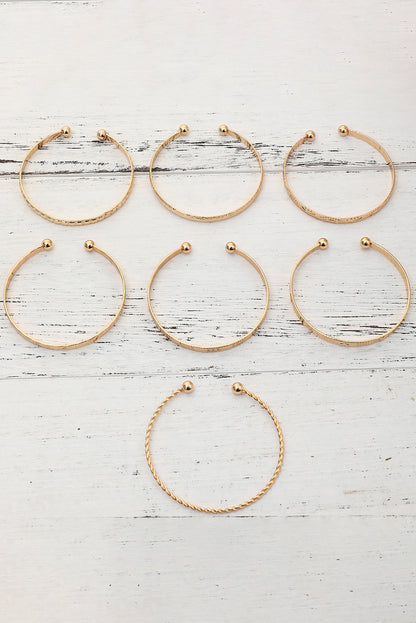 Gold 7pcs Textured Open Alloy Bangle Set