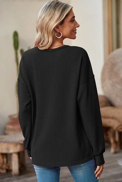 Clearly Aqua Pocketed Ribbed Long Sleeve Top