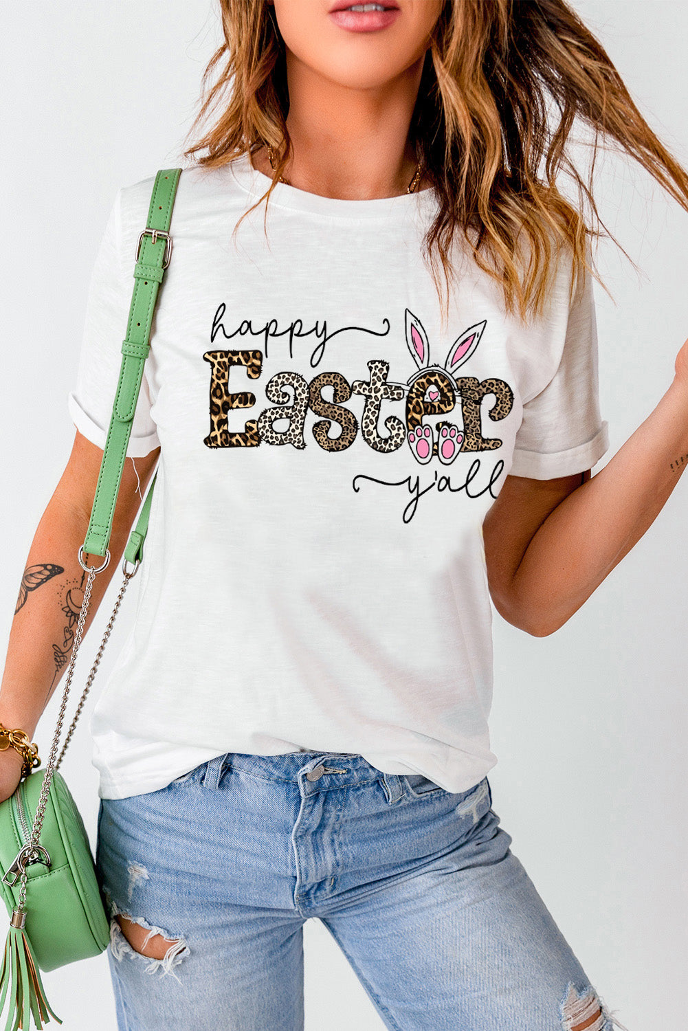 White Leopard Happy Easter Bunny Graphic Tee