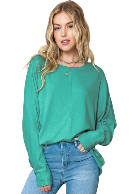 Green Plain Solid Color Patchwork Casual Long Sleeve Top