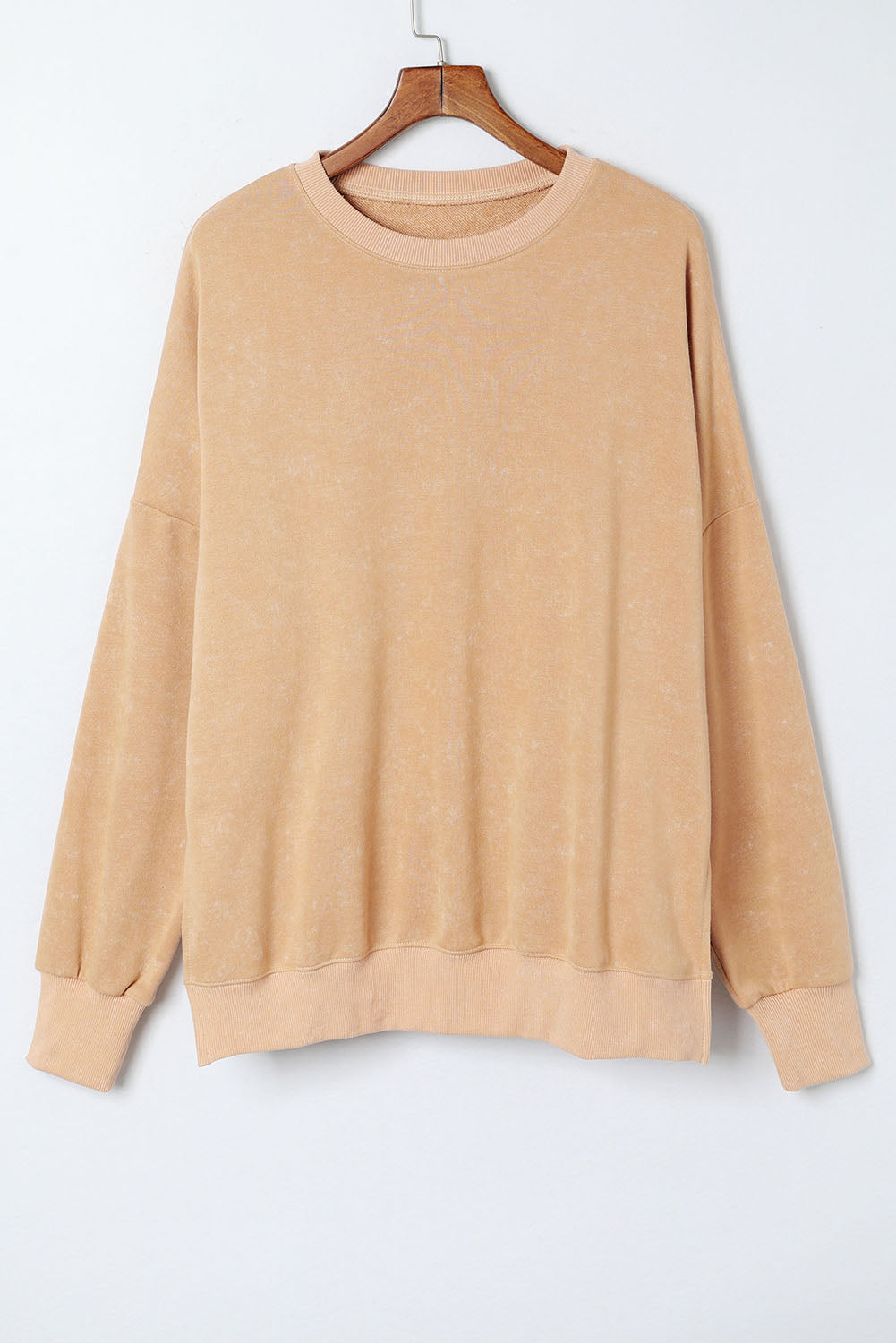 Pink Plain Drop Shoulder Trim Oversized Sweatshirt