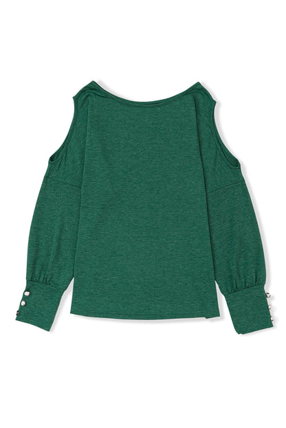 Green Boat Neck Asymmetric Cutout Long Sleeve Top