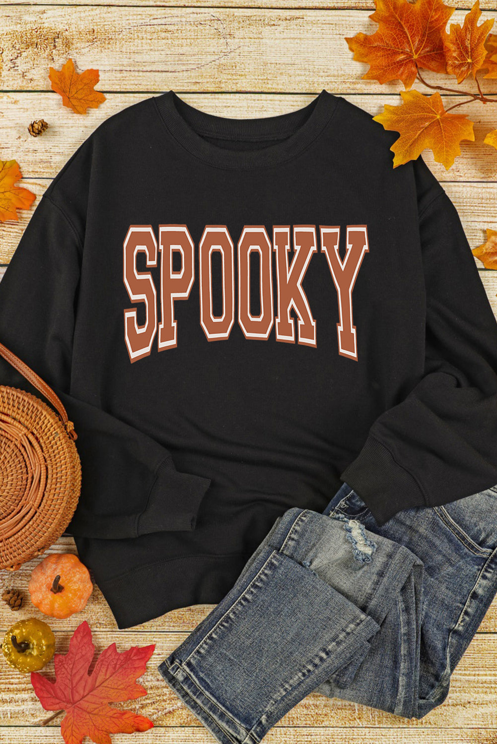 Black Casual SPOOKY Letter Print Graphic Sweatshirt