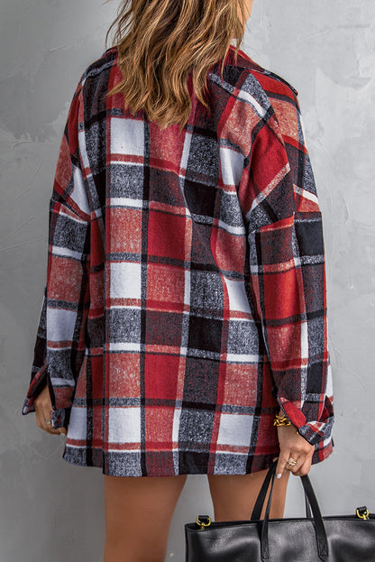 Brown Plaid Button Up Long Sleeve Flannel Shacket