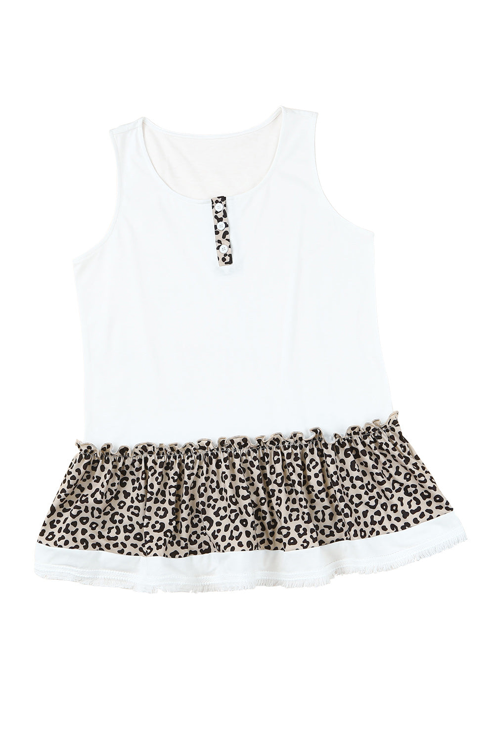 White Cheetah Print Sleeveless Button Front Tank Top