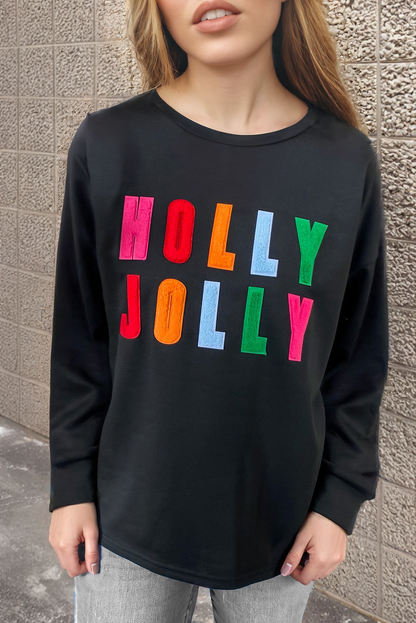 White Chenille Holly Jolly Graphic Long Sleeve Top