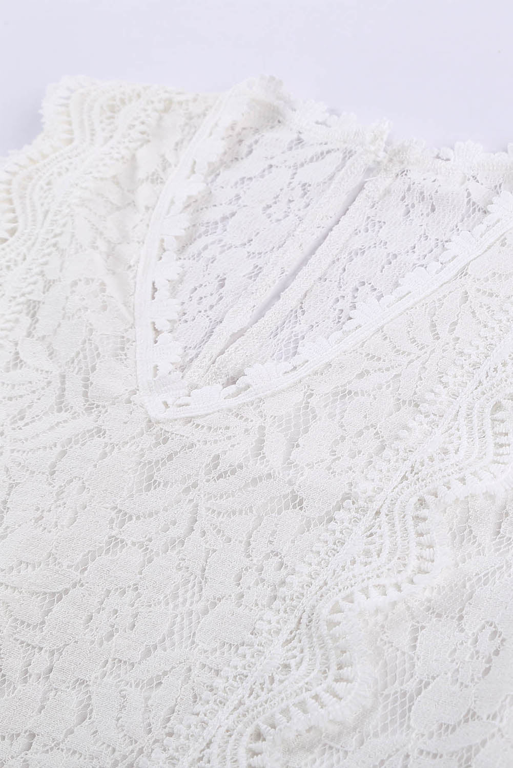 White V Neck Sleeveless Lace Top for Summer