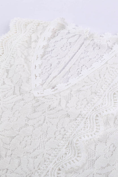 White V Neck Sleeveless Lace Top for Summer