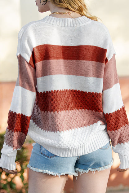 Red Striped Colorblock Drop Sleeve Knitted Sweater