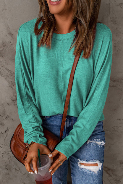 Green Plain Solid Color Patchwork Casual Long Sleeve Top