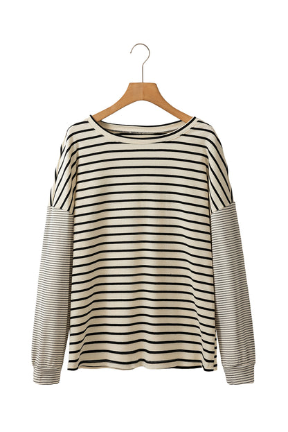 Black Striped Patchwork Drop Sleeve Top