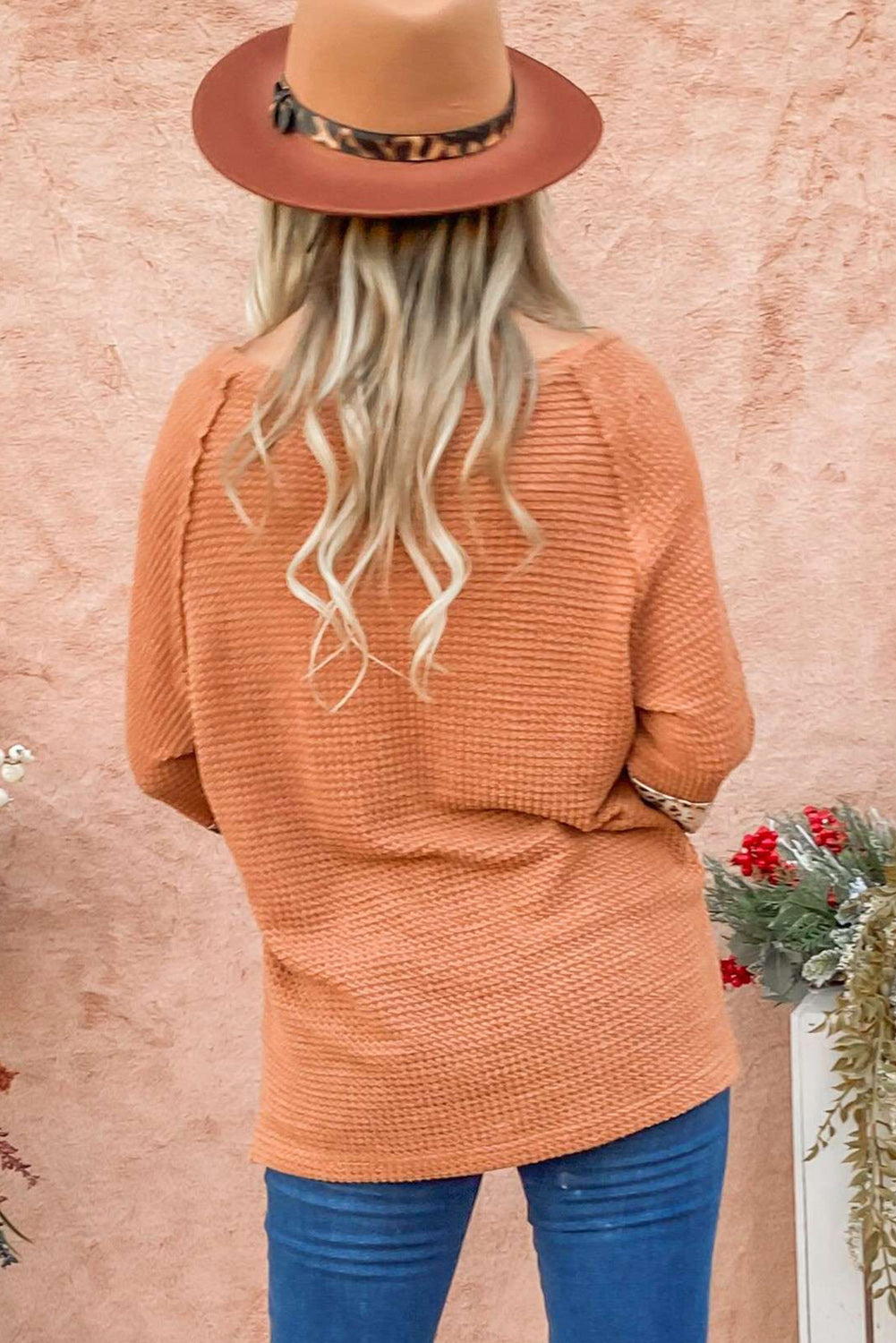 Textured Exposed Seam Pullover Long Sleeve Top