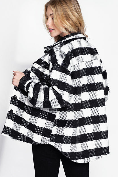 Black & White Elegant Plaid Textured Flap Pocket Shacket