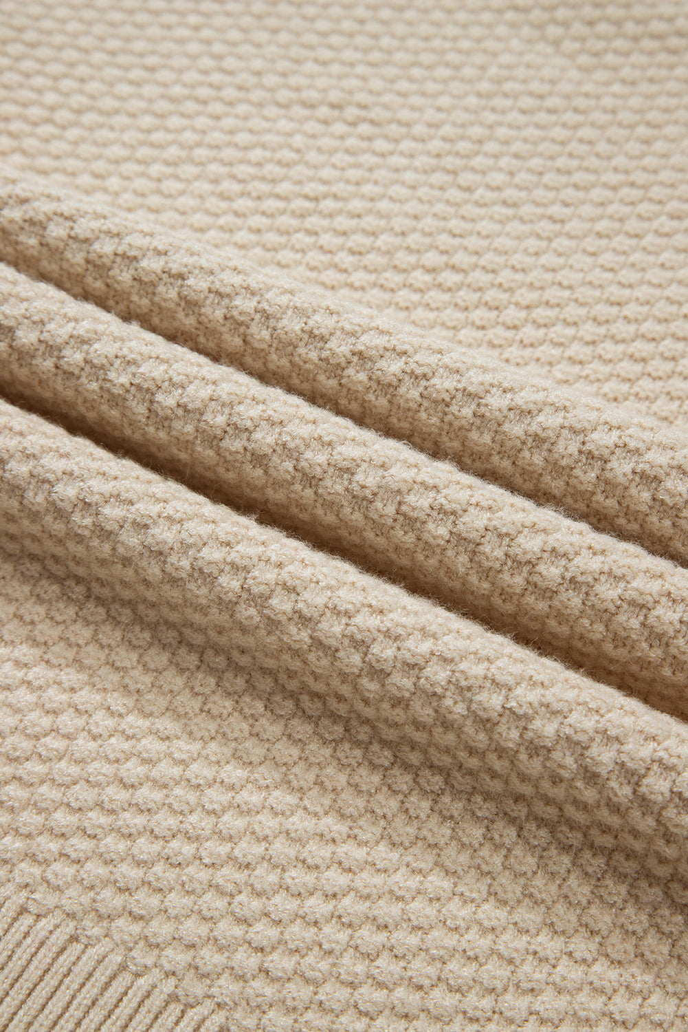 Gray Textured Knit Split Cuff Drop Shoulder Loose Sweater