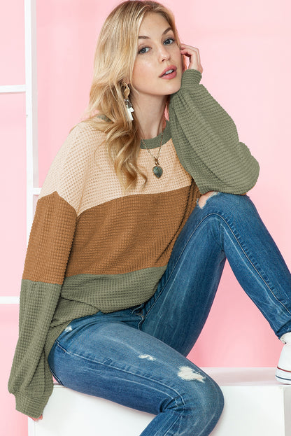 Green Knitted Color Block Drop Sleeve Baggy Top