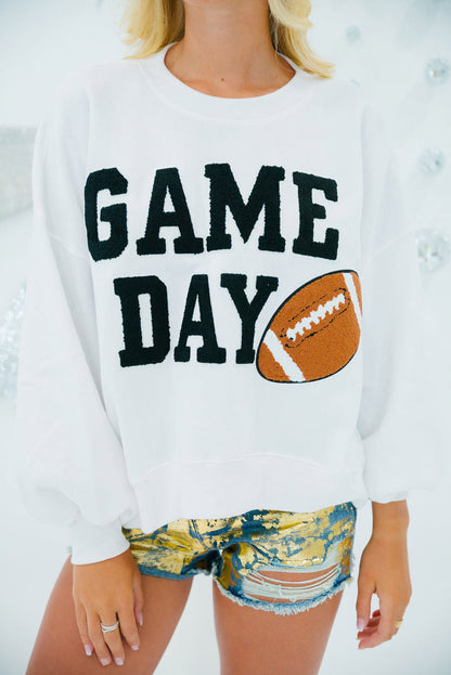 White GAME DAY Varsity Pullover Sweatshirt