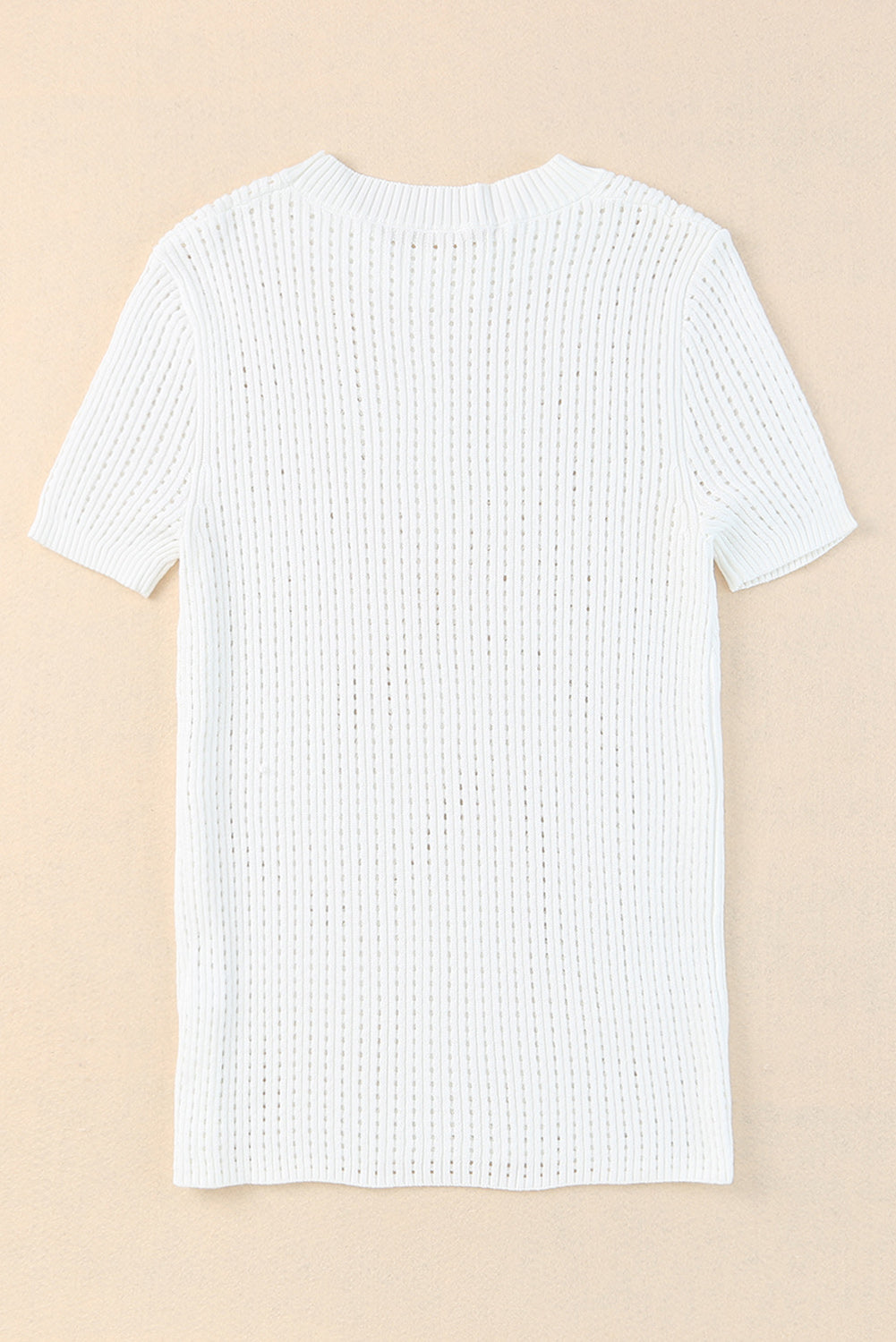 White Hollow Out Crewneck Short Sleeve Knitted Top