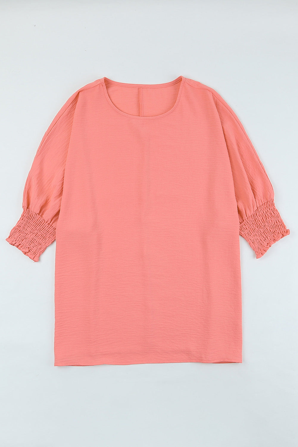 Pink Casual Shirred Cuffs Half Sleeve Top