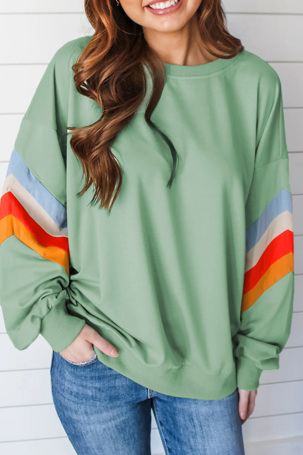 Flamingo Patchwork Drop Sleeve Loose Sweatshirt