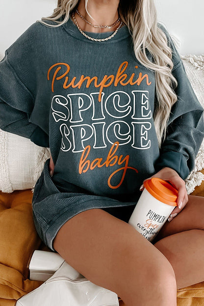 Dark Grey Thanksgiving Pumpkin Spice Baby Graphic Textured Sweatshirt