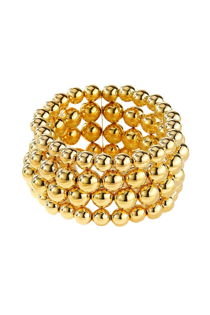 Gold Multi Layered Alloy Beaded Elastic Bracelet