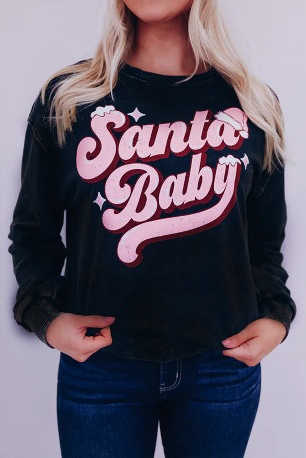 White Santa Baby Graphic Pullover Sweatshirt